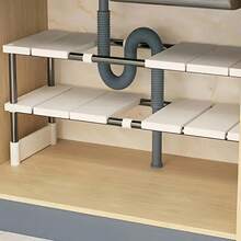 Adjustable Stainless Steel Under Sink Storage, Retractable Kitchen Sink Shelf, Perfect For Space Saving, Kitchen Organization And Storage - Double Layer - View 2