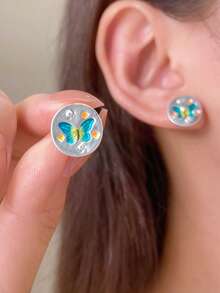 1 Pair Elegant Copper Zirconia Stone Devil's Eye Stud Earrings, Women's Earrings, Suitable For Daily, Party, Holiday Wear, Women's Jewelry