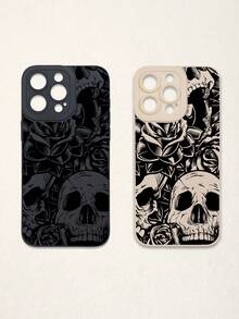 2个复古骷髅花卉印花手机壳，深色系手机壳，黑白手机壳，兼容和Galaxy手机，手机保护套 - 彩色 - 查看 17