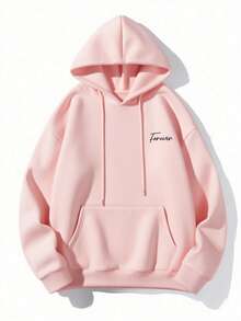 K-GLORY Men's Hoodie, New Autumn/Winter Street Style Peace Dove & English Slogan Print Thermal Lined Pullover Sweatshirt - Pink - View 7