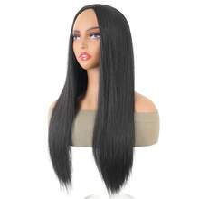 Parrucca nera lunga e dritta in fibra sintetica resistente al calore per donne