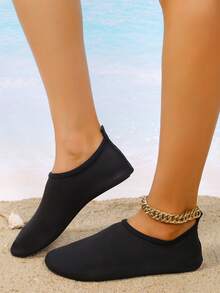 Women Minimalist Slip On Aqua Socks, Sporty Outdoor Water Shoes - Black - View 2