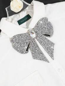1pc Women's Fashion Sparkling Crystal Rhinestone Decor Bow Brooch Pin, Suitable For Party, Holiday Gift, Stage Performance, Hosting, Wedding Matching