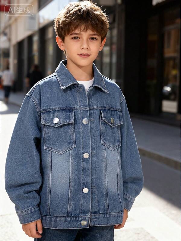 Boys' Casual Distressed Denim Jacket, Spring/Autumn