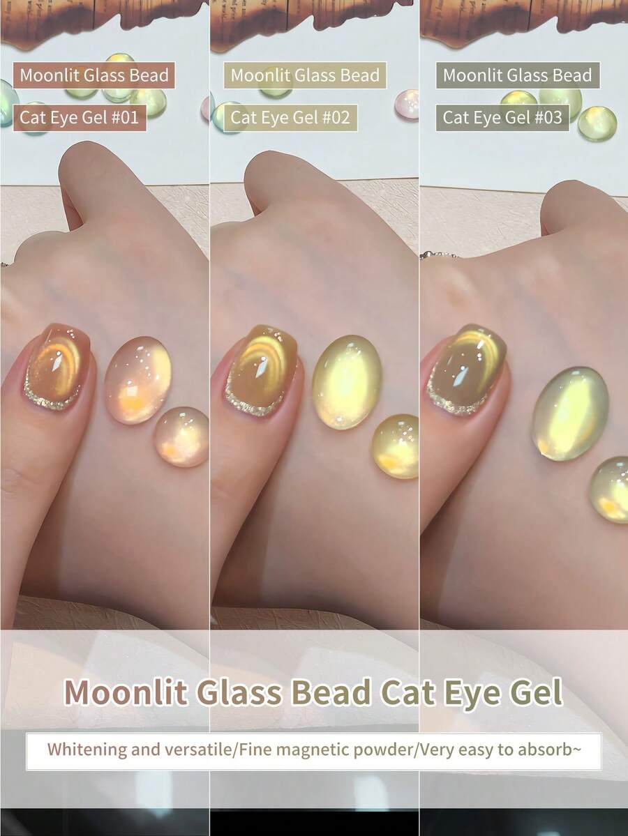 SHANGFEIYA Bộ 3 màu sơn móng tay gel từ tính hình mèo đính hạt thủy tinh màu ánh trăng, 10ml, có thể tẩy xóa được, dùng cho móng tay gel mắt mèo lấp lấp lánh UV/LED, tự làm tại nhà, 1 bộ/3 bộ.