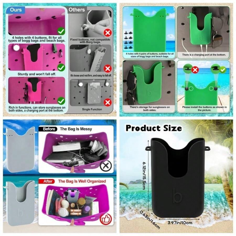 Silicone Phone Holder Bogg Bags, Compatible Phone Case Attachment Similar Beach Tote Bag Accessory U2013 Holder Bogg, White - 黑色 - 查看 1