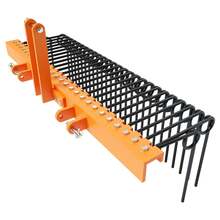 Rastrillo para tractor de 72 pulgadas, con agujas de pino, resorte de acero con recubrimiento en polvo duradero, apto para enganches de tres puntos de Cat-0 y Cat-1. - Naranja y negro - Ver 1