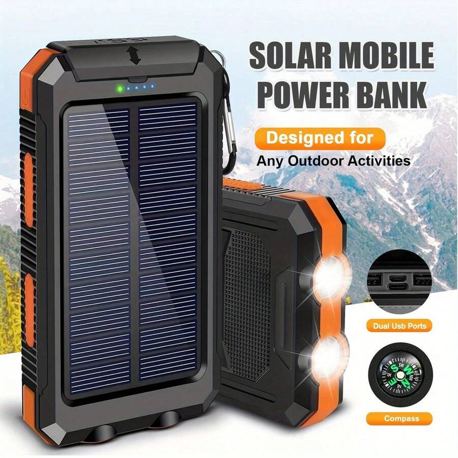 SUNVEZA 10000Mah/20000mAh/40000Mah-Solar-Charger-Power-Bank Portable Charger,QC3.0 Fast Charger Dual USB Port Built-In Led Flashlight And Compass For All Cell Phone And Electronic Devices