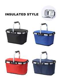 [Collapse Aluminum Frame Basket] 1Pack Collapsible Aluminum Frame Basket - Large Zipper Side Pocket Foldable Shopping Tote Bag - Multicolor - View 7