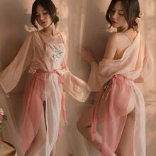 Sexy Lingerie In Ancient Court Style, Chiffon Skirt, Bellyband, Sexy Cosplay Hanfu, Seductive Set For Small Busts - 粉紅色套裝 - 查看 1