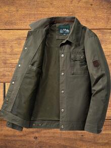 Men's Retro Lapel Cargo Jacket For Spring And Autumn - Outdoor Casual, Versatile Outerwear - 軍綠色 - 查看 2