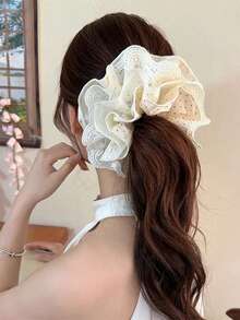 1pc Polka Dot Extra Large Lace Scrunchie, Elastic Hair Tie For Ponytail ,Ponytail Holders ,Hair Elastics ,Hair Rubber Bands ,Hair Rope