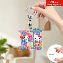 Sanrio Impresión plana 2D, 1 llavero acrílico de Sanrio, 26 letras del alfabeto en inglés de Melody y Hello Kitty, colgante con inicial de nombre, colgante de bolso lindo, llavero de pareja, llavero de coche, adecuado para Navidad, Acción de Gracias, decoración del Día de San Valentín, regalo de carnaval, regalo de Navidad Impresión plana 2D