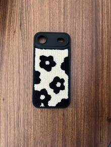 1pc Multi-Color IP16, INS Plush Black Flower Phone Case Suitable For IP11, 12, 13, 14, 15, 16, 15/16/12/13/14 ProMax, IP14/11/12/13 Pro, Smartphone Case, Compatible With IP14/15/16 Plus