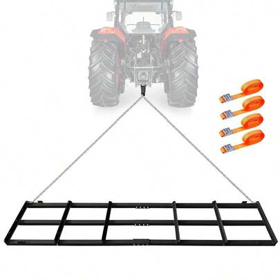 Drag Harrow, 4 Ft Heavy Duty Tow Behind Drag Harrow With Adjustable Bars & 4 Safety Belts, Driveway Grader Landscape Rake For ATV, UTV, Tractor