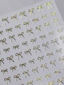 1pc 5D Elegant Minimalist Gold Bow Press-On Nail Stickers Simple Metallic Ribbon Knot Nail Art With Luxurious Shimmer Chic Nails For Women's Sophisticated DIY Manicure Decals - Multicolor - View 2