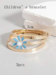 3 قطع سوار أطفال بنات من 3-9 سنوات مزين بالزهور اللؤلؤية متعدد الطبقات فاخر