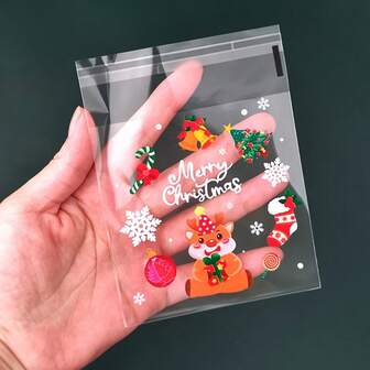 50/100 st. Julklappspåsar med genomskinliga presentpåsar och mönster av jultomten, snögubben, renar och julgranar. Självhäftande presentpåsar. Perfekt för små julklappar.