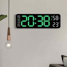Reloj Digital de Pared, Reloj Digital de Pared con Hora, Fecha, Temperatura, Despertador, Brillo Ajustable, para Saln, Cocina, Dormitorio, Aula, Adultos Mayores, Oficina - Blanco - verde - Ver 2
