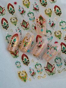 Ein hochwertiger und eleganter Nagel-Aufkleber mit geprägter Laser-Heißprägung-Technologie, im chinesischen Stil, mit farbenfrohen und traumhaften Elementen der Dunhuang-Wandmalereien, geeignet für den persönlichen Gebrauch an Handy, Kameras, Kühlschränken, zum Basteln und in Nagelstudios