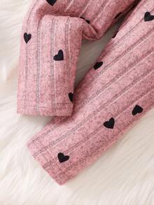 2件套女婴时尚罗纹爱心图案T恤+松紧腰裤套装，新生儿女婴长袖针织套装，适合户外、日常、休闲、派对、节日等场合，适合0-1-2-3岁，6-9个月宝宝。 - 粉色 - 查看 7