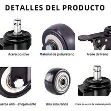 5 piezas 1 paquete de ruedas universales de 2 pulgadas adecuadas para sillas de oficina, ruedas ejecutivas, poleas de  para el hogar con ruedas - Multicolor - Ver 4
