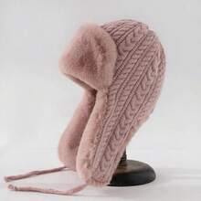 1 pieza Gorro de invierno estilo coreano con forro térmico de punto, gorro de esquí lindo con protección de orejas, gorro de ciclismo a prueba de viento - Multicolor - Ver 4