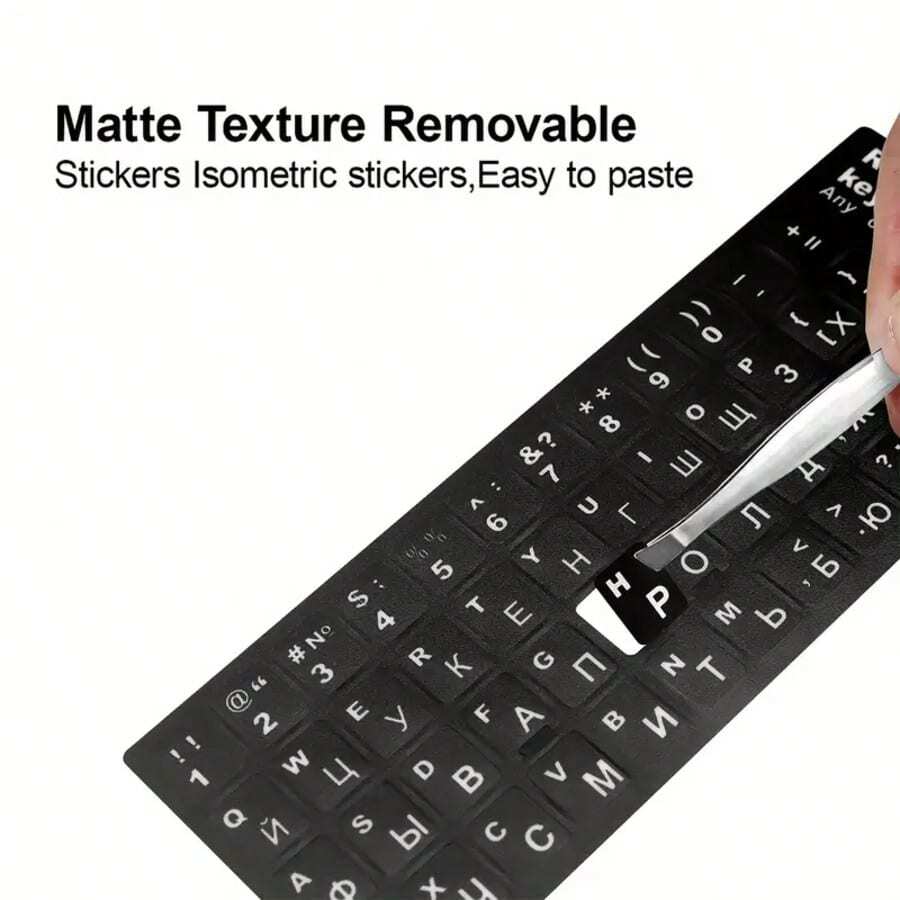 1pc Matte Keyboard Key Stickers, Letter & Number Non-Slip Durable Stickers For Laptop & Desktop Computers, Typing Aid - Black - View 1