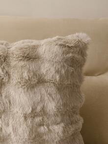 1pc Khaki Decorative Faux Rabbit Fur Cushion Cover Without Filler, Modern Flannelette  Fuzzy Plush Throw Pillow Cover Zipper Closure For Home, For Sofa, Living Room - Khaki - View 4