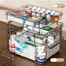 Transparent Multi-Layer First Aid Kit With Handle, Large Capacity Medicine Storage Box, Suitable For Home, Travel, Office, Can Organize Tablets, Bandages, Medical Supplies, Visible Compartments For Easy Access, Ideal For Emergency And Daily Use, Durable And Portable Design, Essential Health Storage Bag