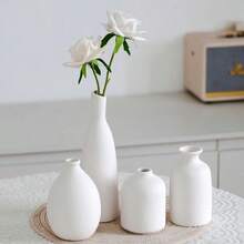 White Ceramic Vase Set Of 4 Classic Matte Vases Home Decorations For Table Shelf Office Decor White - 白色套裝4 - 查看 1