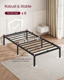 Single Metal Bed Frame, 90 X 190 Cm, Under-Bed Space, Modern Style, For Guest Room, Easy Assembly, Ink Black RMB131B01 - Black - View 3