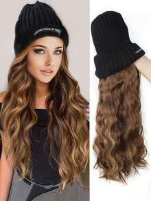 White Hat With Long Curly Hair Extensions; Knitted Cotton Hat; Warm Ski Hat For Autumn And Winter