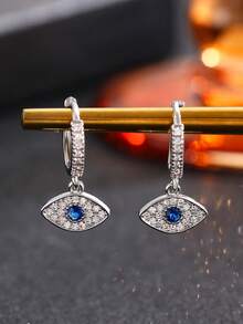 1 Pair Elegant Copper Zirconia Stone Devil's Eye Stud Earrings, Women's Earrings, Suitable For Daily, Party, Holiday Wear, Women's Jewelry