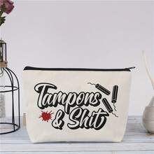 Funny Period Bag, White, Zipper Pouch, Polyester, With Random Printing, Cosmetic Travel Bag With Zipper, Toiletry Pouch Organizer For Women - Perfect Gift Or Souvenir Ideal - 樣式 1 - 查看 3