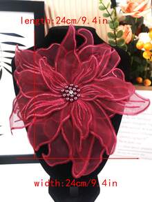 3D 刺绣蕾丝贴花，带水钻，23 厘米宽，DIY 新娘礼服配饰 - 棗紅色 - 查看 8