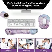 Upgraded Wrist Rest Support Mouse Pad Keyboard, Gel Mousepad Non - Slip Rubber Base Home, Office, Easy Typing Cushion Neoprene, Soft Foam, Purple Heart - Đá cẩm thạch xanh tím - Xem 6
