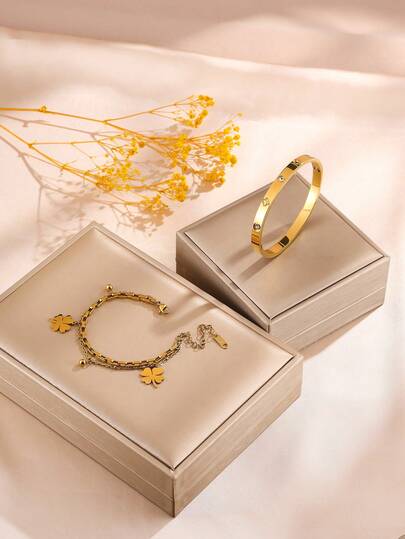 2 pezzi Set di braccialetti e bracciali alla moda e minimalisti con decorazioni in strass e catene a più strati, adatti per l'uso quotidiano delle donne