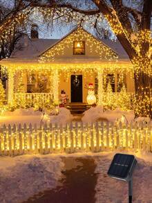 1pc Outdoor Waterproof Yard Decoration Light, Christmas Holiday Lights, Solar Icicle Lights, Outdoor Engineering Lighting, Decoration Lights, Christmas Lights, LED Starry Curtain Eaves Light, Waterfall Light, Suitable For Christmas, Party, Garden, Music Festival, Outdoor, Yard - Solar Icicle Lights - View 2