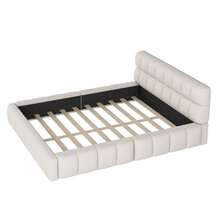 Upholstered Bed 140 X 200 Cm, Youth Bed, Double Bed With Soft Backrest, Flat Bed With Upholstered Border, Slatted Frame Linen Beige (Mattress Not Included) - Beige + Upholstered(2) - View 3