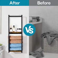 LOVEWE Bathroom Shelf (Steel/Wood Combination) - Wall-Mounted Towel Rack Space-Saving & Multifunctional With Utensil Holder - Ideal For Small Spaces: Bathrooms, Apartments, Dormitories - Black - View 5