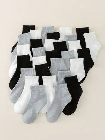 Random 5/10/20 Pairs Of Children's Socks, Solid Color Socks Boys And Girls Four Seasons Simple Leisure Sports Daily Travel To School With Children's Mid-Tube Socks.