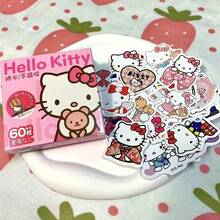 60 Stück Hello Kitty Sanrio Serie Aufkleber, geeignet für Laptop, Handy, Gitarre, Gepäck, Helm, hergestellt aus strapazierfähigem, wasserfestem PVC-Material