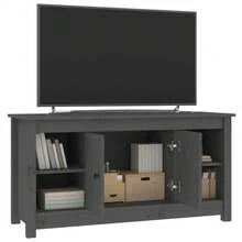 vidaXL TV-Schrank Grau 103x36,5x52 Cm Massivholz Kiefer - Grau - Übersicht 8