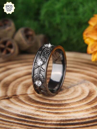 1pc S925 Sterling Silver Wide Band Ring, Inlaid With 3pcs 2.5mm Rhinestones, Luxury & Elegant Women's Ring, Ideal Gift For Birthday, Valentine's Day, Anniversary, Christmas, Halloween And Other Special Occasions, Comes With Gift Box