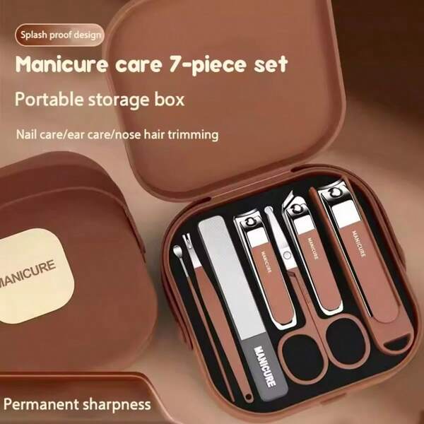 7-Piece Nail Clippers Set With A Portable Storage Box, Stylish, A Must-Have For Personal Beauty Care, Splash-Proof Nail Clippers And Manicure Clippers Hand In Hand Manicure Clippers Protection Tool, One-Stop Care Set, A Perfect Gift Set For Women