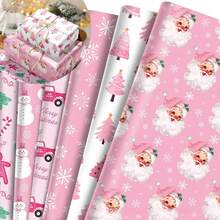6pcs Pink Christmas Wrapping Paper Exudes A Warm Festive Atmosphere. These Exquisite Wrappers Are Specially Designed For Christmas. With A Soft Pink As The Main Color, They Are Decorated With Cute Patterns Such As Candy Canes, Gingerbread Christmas Trees, Etc.