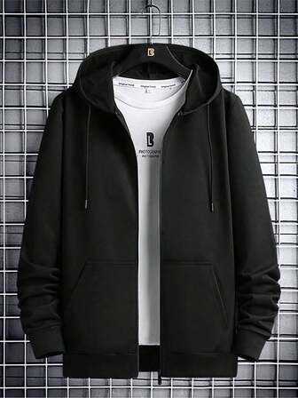 秋冬男士轻薄开衫连帽衫，新款韩版修身休闲纯色青年男士外套。