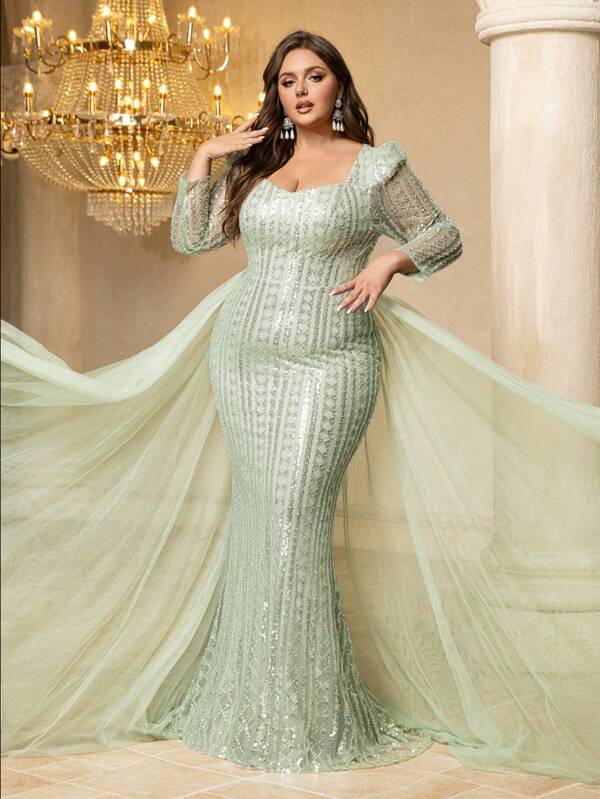 UNITHORSE Vestidos formais femininos UNITHORSE Plus [corte aleatório] com decote coração, manga comprida, extravagantes, brilhantes, com lantejoulas, patchwork, tecido de malha, com contas, para ocasiões formais, vestidos de noite pesados, vestidos de noiva, eventos no tapete vermelho