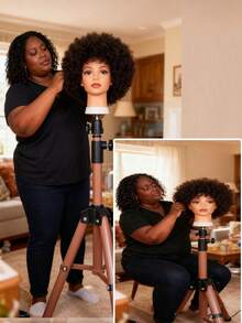 55 Inch Adjustable Aluminum Wig Stand Tripod With Rotatable Metal Head, Heavy Duty Wig Display Stand For Hairstyling And Exhibition - Multicolor - View 3